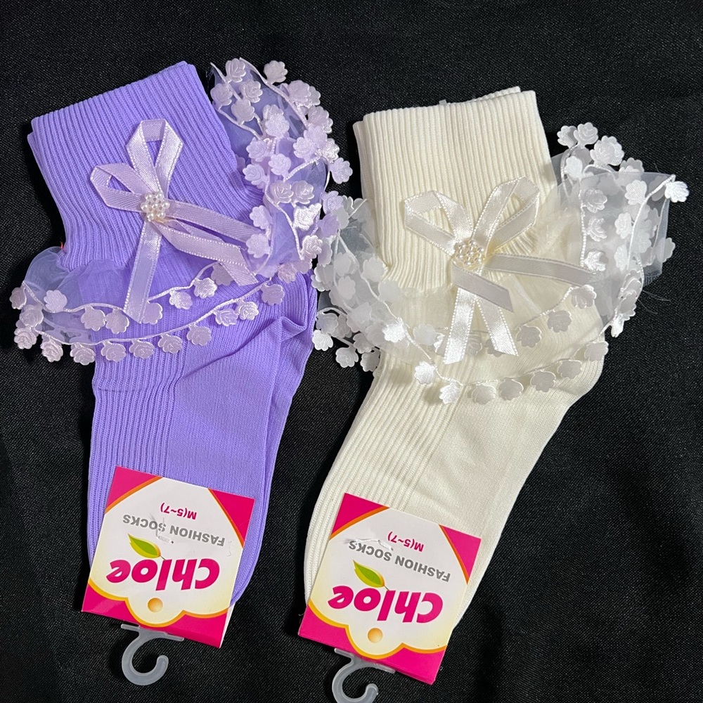 Little Girls Medium Ruffled Socks.  Colors-Variety - Picture 3 of 6